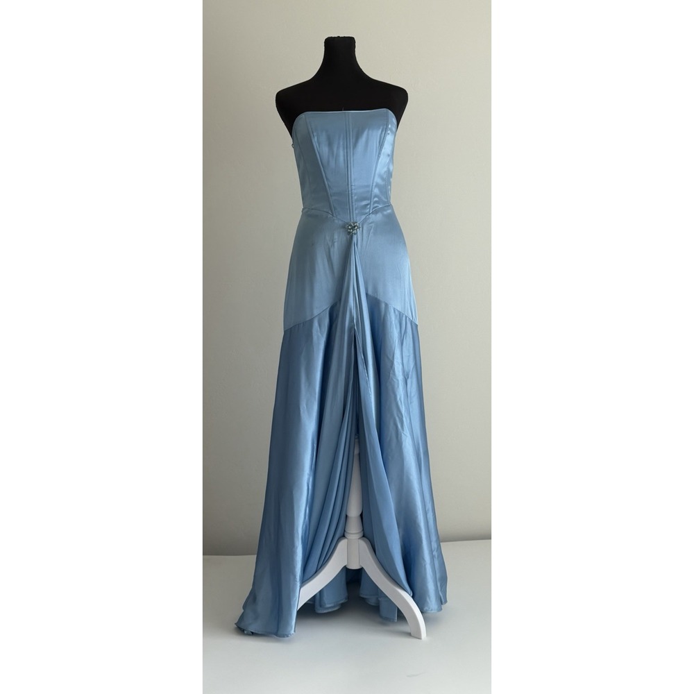 Alfred Angelo Y2K Fairycore Blue Satin Corset Front Slit Prom Gown Sz S